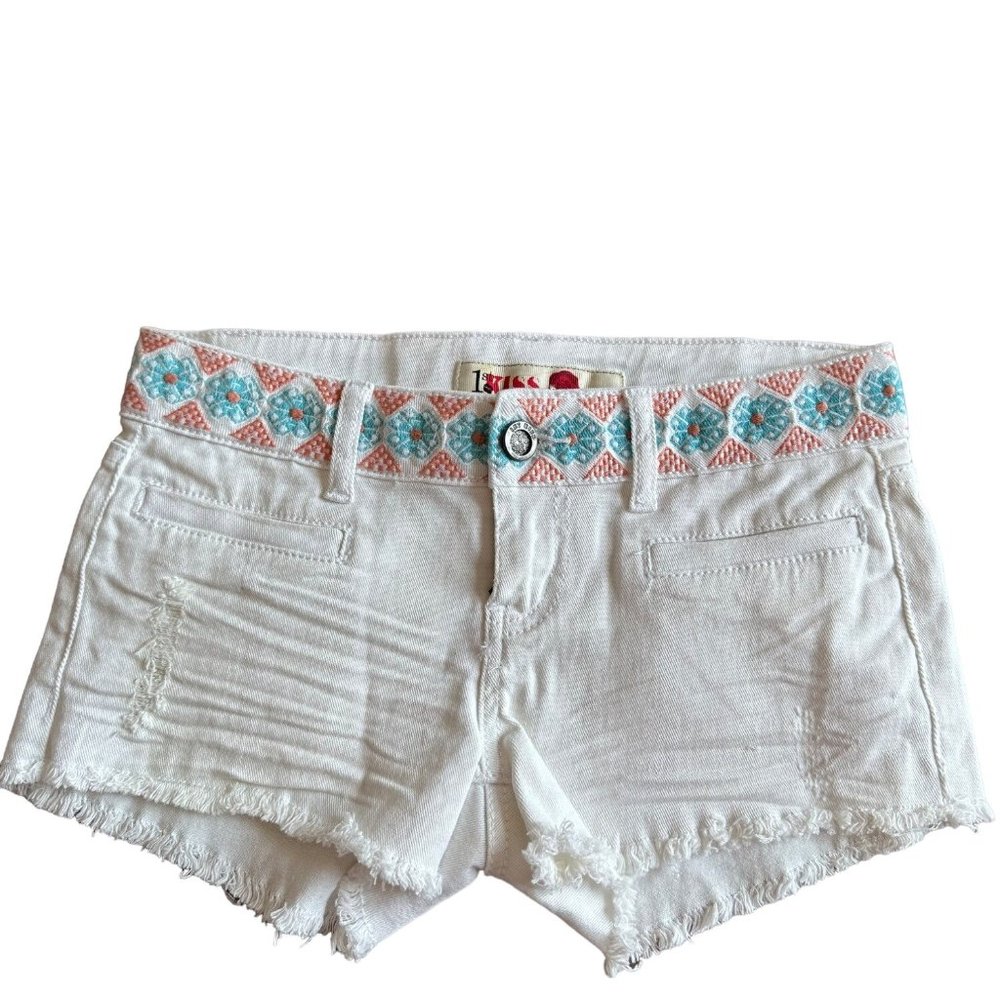 1 ST KISS White Distressed Denim Cutoff Shorts Women's Size 1